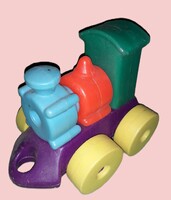 Retró Sani Babe Kidde plasztik PUZZLE vasút mozdony tolható húzható szétszedhető járgány 10x15x12 cm