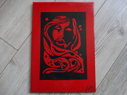GUBÁN GYÖRGY FESTŐMŰVÉSZ - " FEJ " TŰZZOMÁNC KÉP - 1977  - 28 X 40 CM