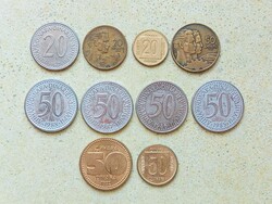 Jugoszlávia 10 db Különböző Érme 20 50 Dínár 1955-1992