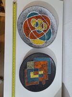 Pál Ilona Retro Kerámia Falitányérok párban - geometrikus mintával