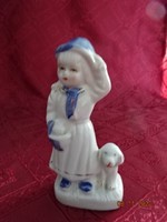 Porcelán figura, kislány a kutyával, magassága 12,5 cm. Vanneki!