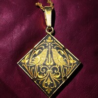 24 karát aranyozott Damascene nyaklánc, vintage damaszkén nyaklánc, Toledói spanyol ékszer, nyakék