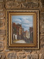 Kassai Károly : Utcarészlet 24 x 30, olajfestmény szép keretben, a művész aláírásával
