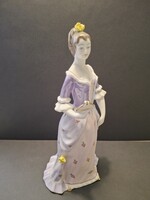 Hollóházi porcelán barokk hölgy tükörrel, 27 cm