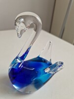 Hibátlan kobaltkék vízen úszó kristály hattyú mérete 12x6x10cm súlya 350gramm Murano jelleggel