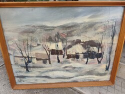 Téli táj szignózott olaj farost 76 x 56 cm