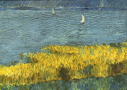 Böröczky Ferenc (1921-2004) BALATON VITORLÁSOKKAL - hátoldalon UTCA LOVASSZEKÉRREL