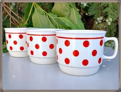Piros pötty mintás, új állapotú, Zsolnay porcelán bögrék