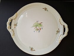 Herendi csipkebogyós, hecsedli mintás süteményes, torta, füles kínáló tál, 31,5 cm