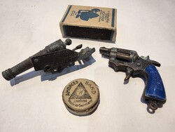 Retro ritka trafikos durrantó ágyú és pisztoly robbanóanyaggal dmsz társasjáték