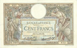 100 frank francs 1932.04.07. Franciaország Le Cassier Pal.