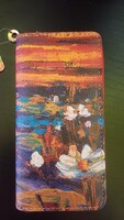Dombornyomott, gyönyörű nagyméretű festmény mintás pénztárca, 10x19cm.