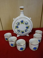 Hollóházi porcelán, szeder mintás kulacs hat kupicával. Jókai
