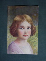 Képeslap,L. Sörensen grafika,művészet,gyerek modell,kislány,1918-