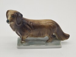 Zsolnay porcelán  hosszúszörű tacskó figura. Hibátlan!