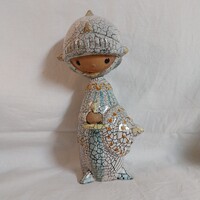 Deák József retro kerámia forgófejű lovag / vitéz figura (22 cm)