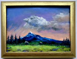Égi látomás - keretezett akrilfestmény - 13 x 17,5 cm