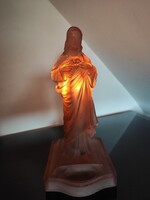 Nagyméretű rózsaszín (Rozalin) Art Déco Krisztus gyertyatartó – Ząbkowice üveggyár (háború előtti)