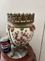Antik Zsolnay japán mintás bronzveretes kaspó
