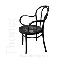 Elegáns antik / vintage karfás Thonet szék – fonott nád ülőfelülettel