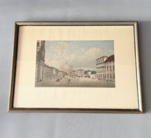 Ritka 19. századi München látkép (Ludwigstraße) – színezett acélmetszet, bontatlan amerikai keretben