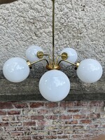 Osztrák Réz Teakfa betétes mid century csillár - vintage retro art deco design