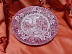 Angol jelenetes porcelán mély tányér,  pink