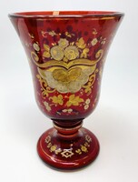 Antique Biedermeier Style Purple-Stained Hand-Painted Footed Glass Goblet (15cm)