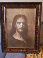 Antik jézus portré (Kuthumi mester) flóderozott Biedermeier stílusú keretben