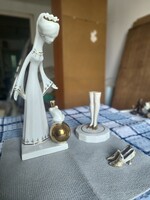 Gyönyörű, HIBÁTLAN Hollóházi porcelán Békakirály és királylány szobor (21,5 cm)