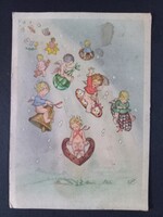 Régi művészi képeslap angyalkák játékokon karácsonyi motívum 1948