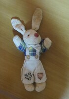 Régi retro Vintage húsvéti nyuszi 24 cm kockás ingben, kantáros nadrágban 1990-es évekből