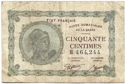 50 centim centimes 1922 Franciaország Sarre Saarland Saar-vidék Ritka 2