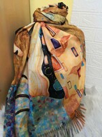 2 az 1-ben pashmina sál: Van Gogh és Renoir mintás nagy vállkendő