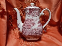 Angol jelenetes porcelán nagy kiöntő,  pink