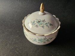 Hollóházi virágmintás fedeles porcelán bonbonier / cukortartó (14 cm)