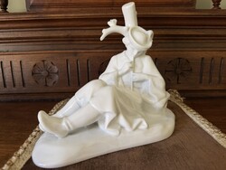 Antik Zsolnay fehér porcelán furulyázó juhász - hibátlan - 23x18cm