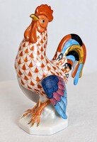 Herendi orange scaled, gold-plated porcelain rooster figurine - 15014 - hand-painted - 11 cm