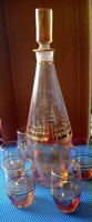 Vintage Bohemia/cseh füstös üveg italos készlet – dekanter + 5 pohár, arany díszítéssel