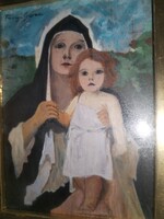 Fónyi Friml Géza(1899-1971) - Madonna with Child, Beautiful Old Oil Painting on Panel