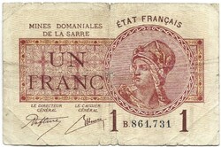 1 frank franc 1922 Franciaország Sarre Saarland Saar-vidék Ritka 2.