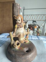 Ritka retro figurális asztali lámpa test – Hummel stílusú kerámia (18 cm)Hummel jellegű retro kerámi