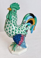 Herendi zöld pikkelyes, aranyozott kakas porcelán figura - 15014 - kézzel festett - 11 cm
