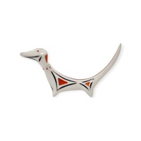 Ritka, art deco stílusú Drasche porcelán tacskó kutya figura, Őry Ferenc terve - 53948