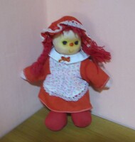 Régi retró gumifejű rongybaba piros ruhában (19 cm) vintage 1980-as évek