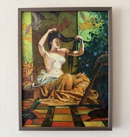 Japán nő (Japán nő toalettje) – Székely Bertalan utáni igényes festmény (30x40 cm, kartonvászon)
