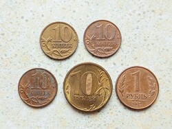 Oroszország 5 db Különböző Érme 10 Kopek Kopejka 1 10 Rubel 1992-2012