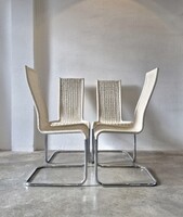 4 darabos bauhaus stílusú, krómozott, konzolos lábú fonott étkezőszék garnitúra, Tecta B25
