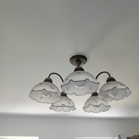 Kolarz Nonna rustic-style hand-painted white-blue patterned 5-arm ceiling lamp