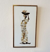 Alpheus Bonga: Afrikai nő – Ritka, szignózott lepkeszárny kollázs (1970) / 18x32,5 cm